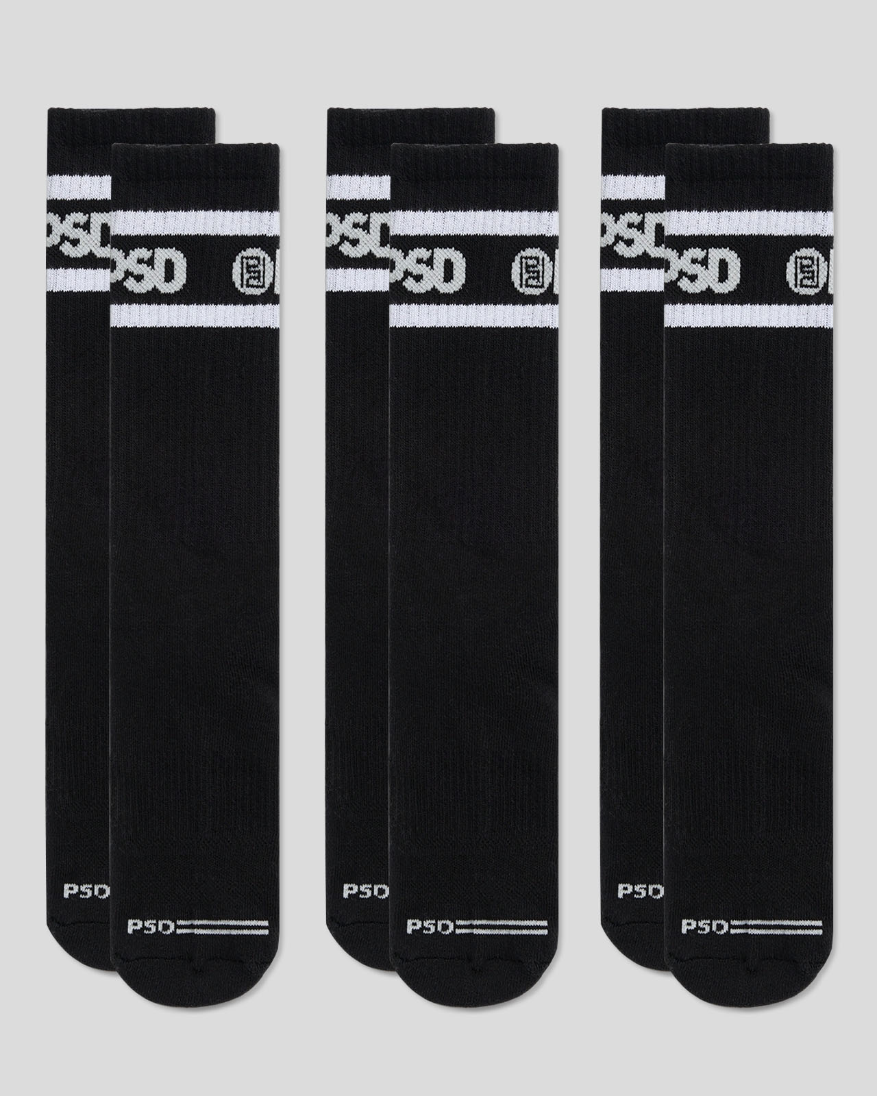 3 Pack - Logo Stripe Crew - Black